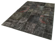 Handmade Patchwork Rug – Black Cotton Wool Vintage Area Rug 5'8''x8'0''