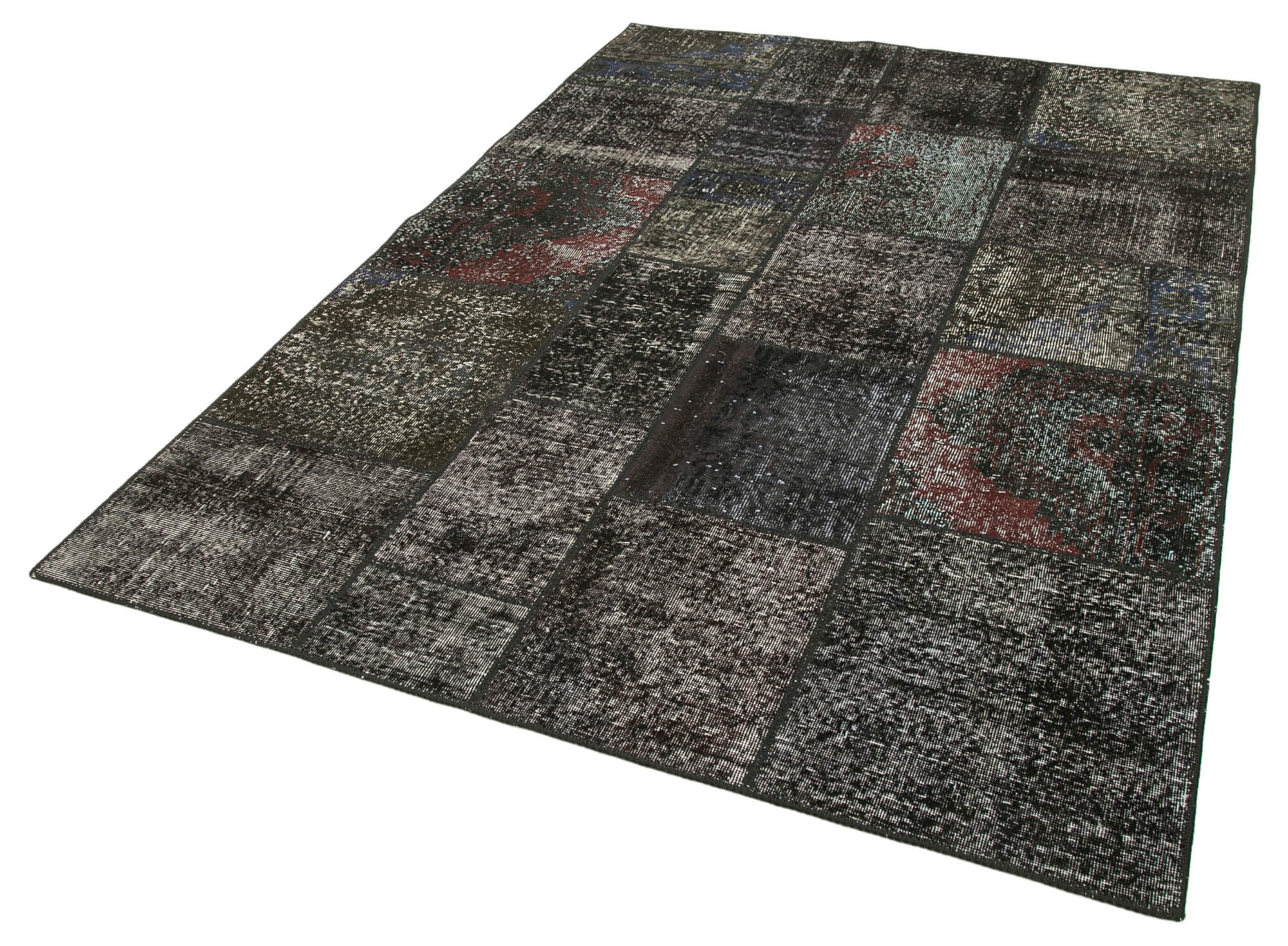 Handmade Patchwork Rug – Black Cotton Wool Vintage Area Rug 5'8''x8'0''