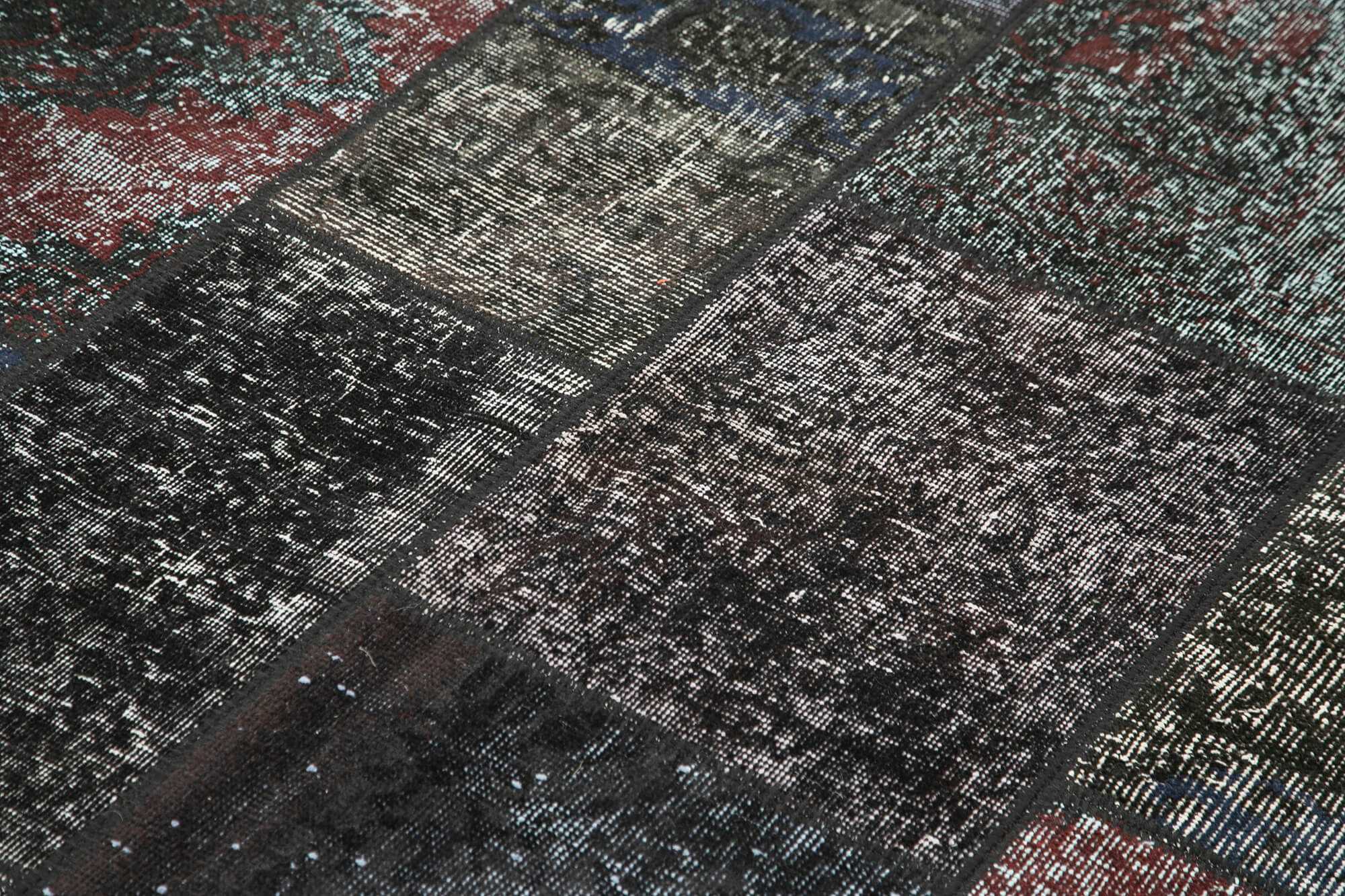 Handmade Patchwork Rug – Black Cotton Wool Vintage Area Rug 5'8''x8'0''