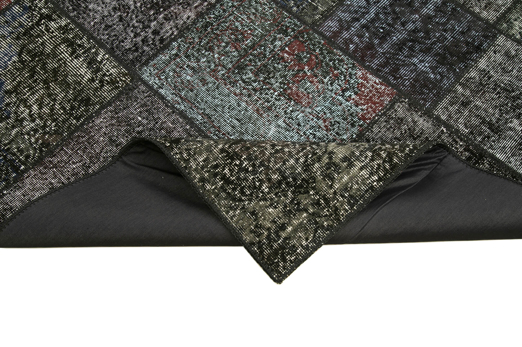 Handmade Patchwork Rug – Black Cotton Wool Vintage Area Rug 5'8''x8'0''