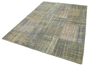 Handmade Patchwork Rug - Kirk Yama Grey Cotton Wool Vintage Area Carpet 5'9''x7'11''