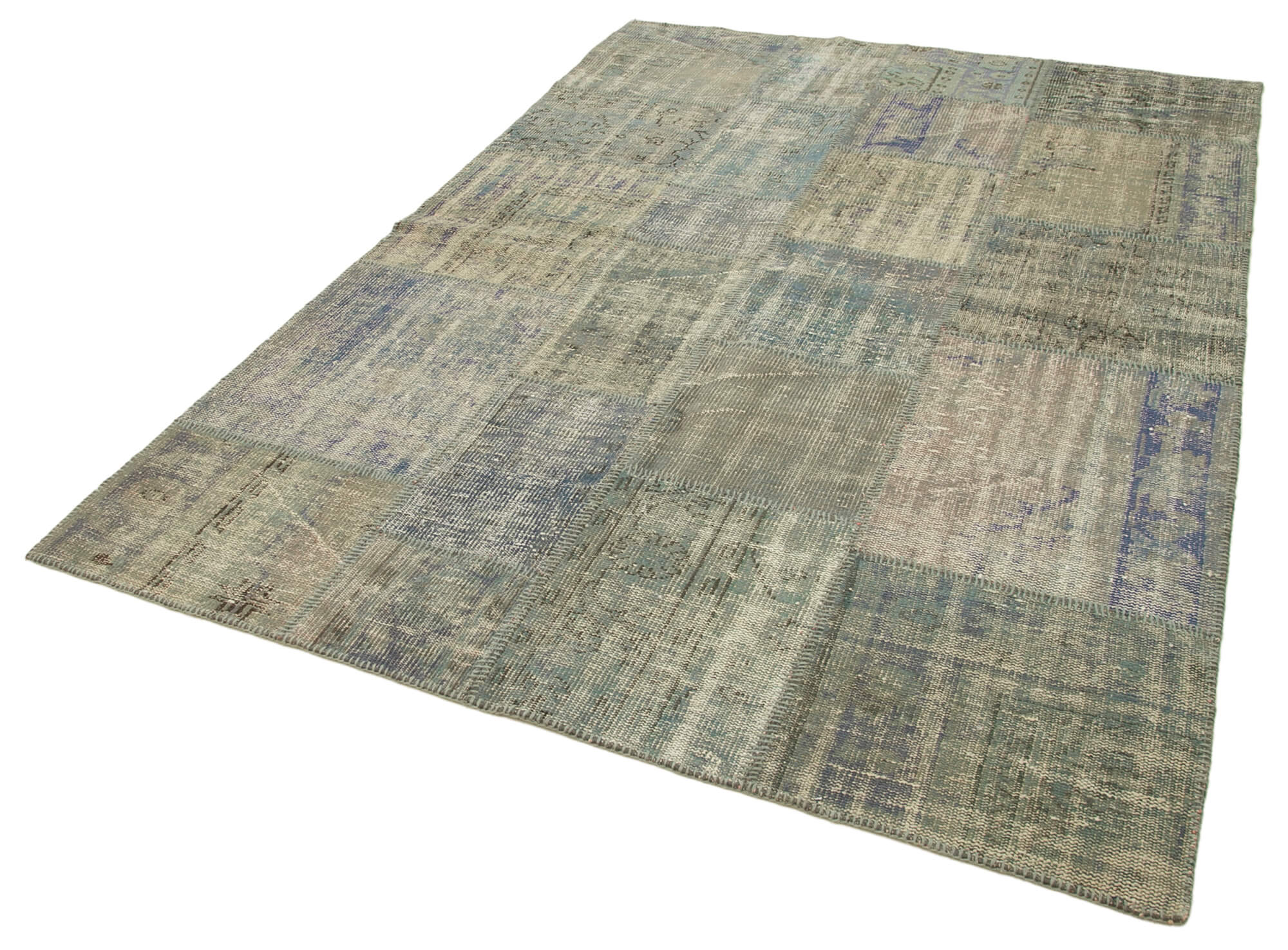Handmade Patchwork Rug - Kirk Yama Grey Cotton Wool Vintage Area Carpet 5'9''x7'11''