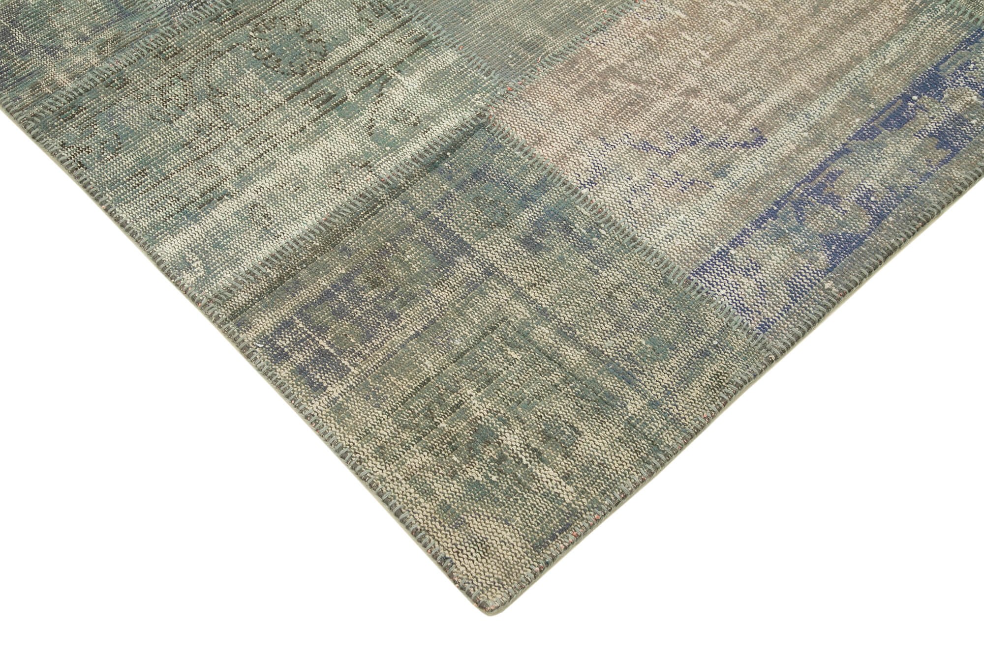 Handmade Patchwork Rug - Kirk Yama Grey Cotton Wool Vintage Area Carpet 5'9''x7'11''