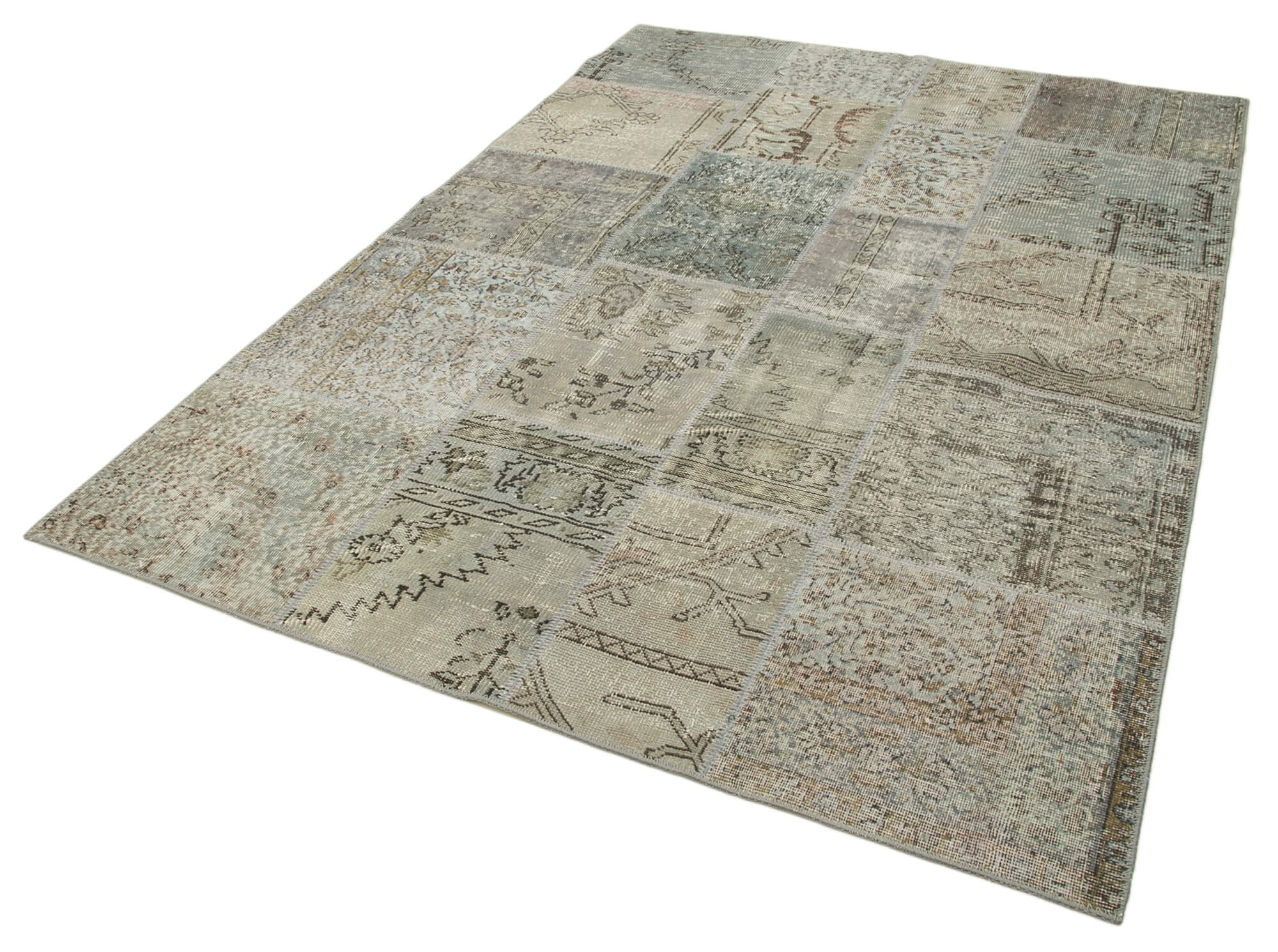Handmade Patchwork Rug - Kirk Yama Grey Cotton Wool Area Rug 5'7''x7'10''
