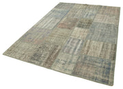 Handmade Wool Area Rug - Grey Patchwork Cotton Wool Rug | Durable Soft Texture 5'10''x8'0''