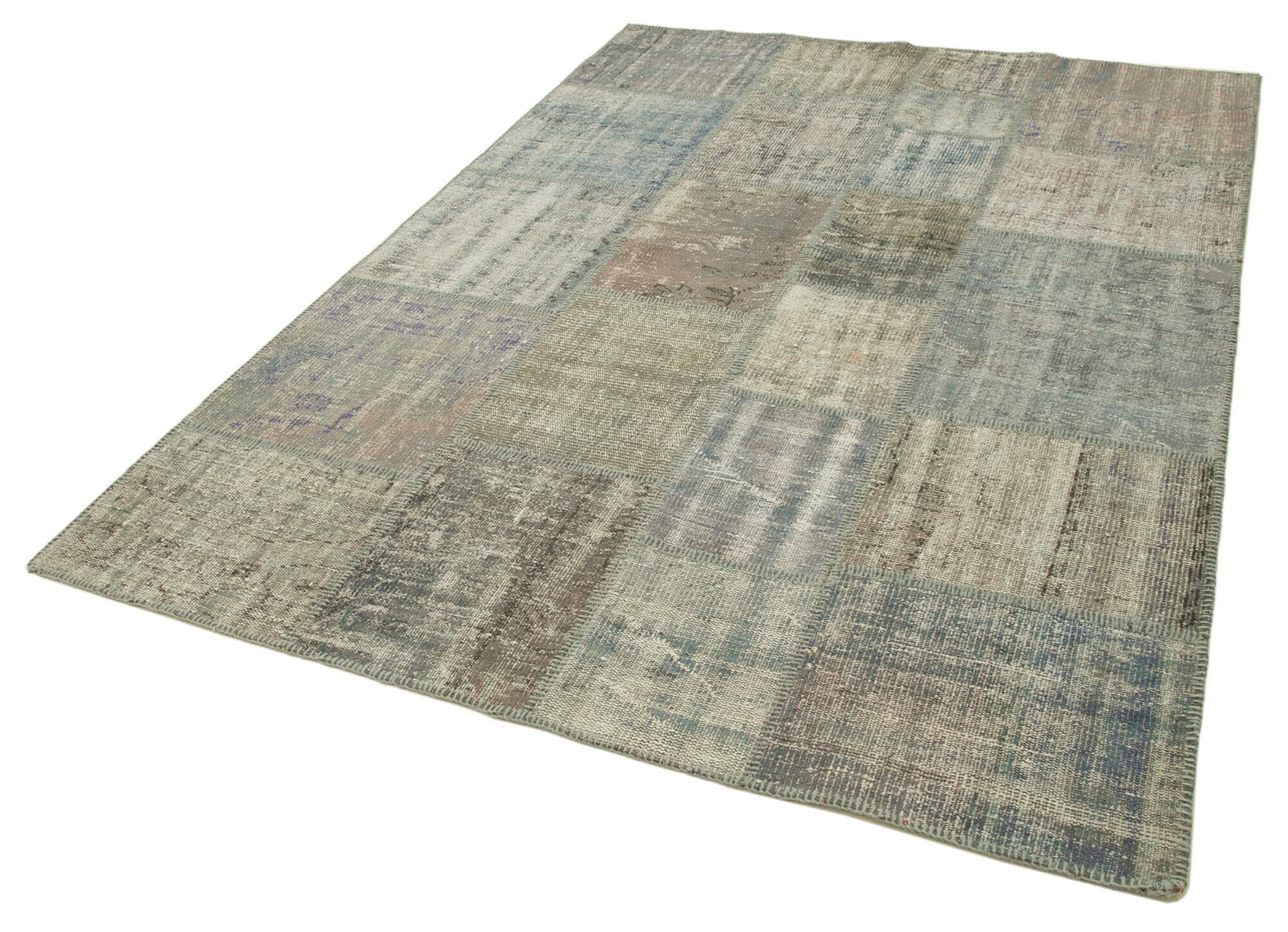 Handmade Wool Area Rug - Grey Patchwork Cotton Wool Rug | Durable Soft Texture 5'10''x8'0''