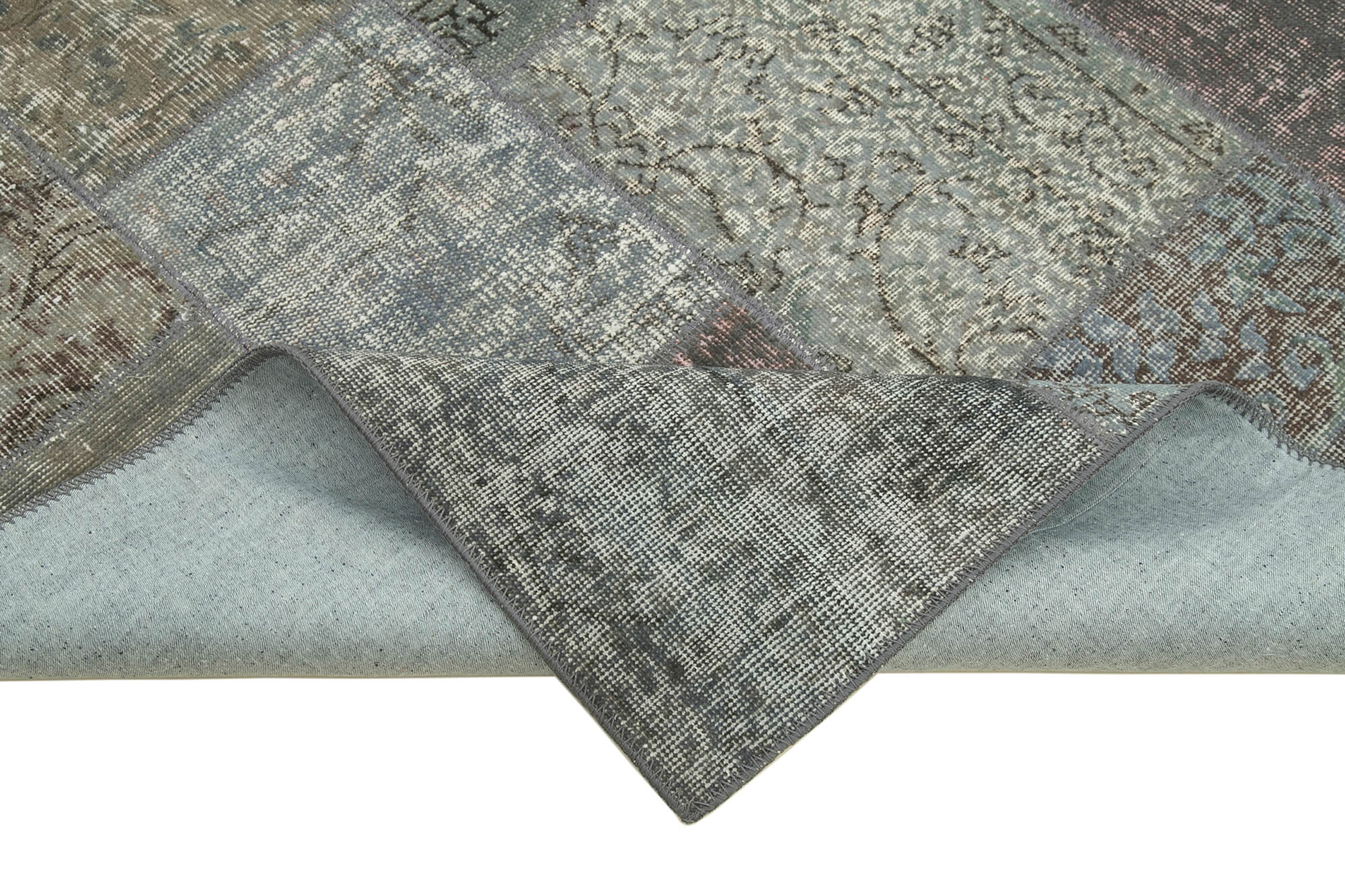 Kirk Yama Grey Patchwork Cotton Wool Handmade Area Rug 5'8'' x 8'0''