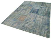 Handmade Patchwork Rug - Blue Cotton Wool Area Rug 5'9''x8'0'' Artisan Woven Carpet