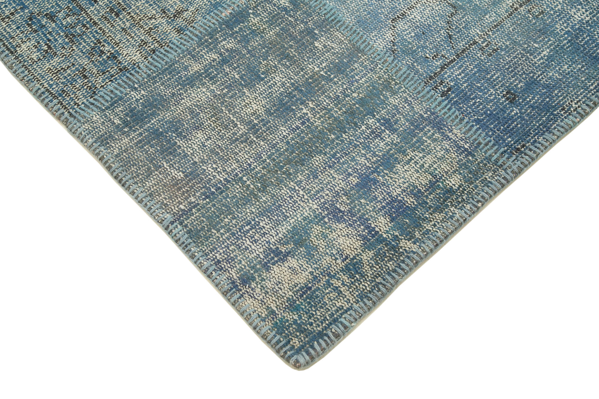 Handmade Patchwork Rug - Blue Cotton Wool Area Rug 5'9''x8'0'' Artisan Woven Carpet