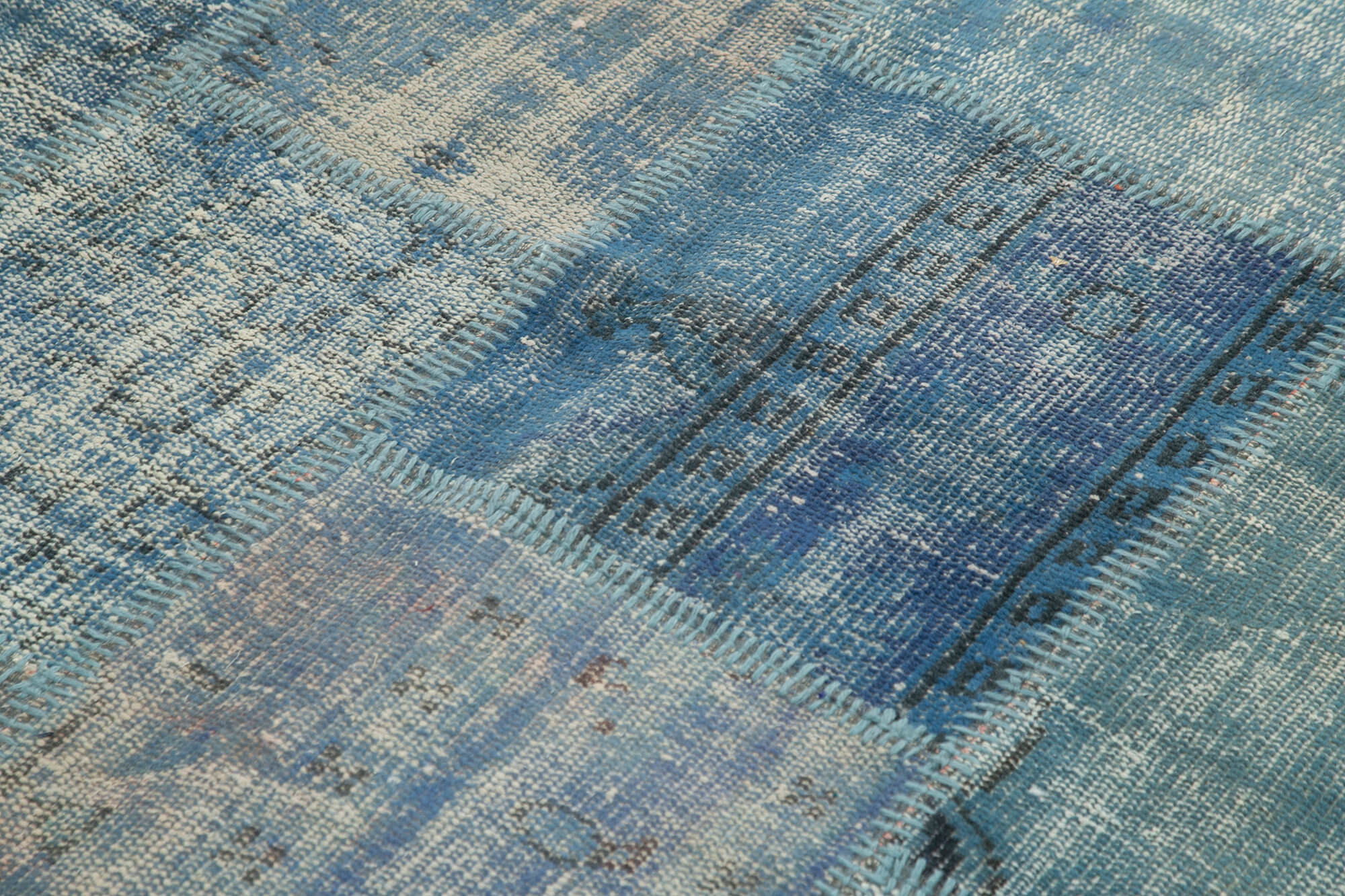 Handmade Patchwork Rug - Blue Cotton Wool Area Rug 5'9''x8'0'' Artisan Woven Carpet