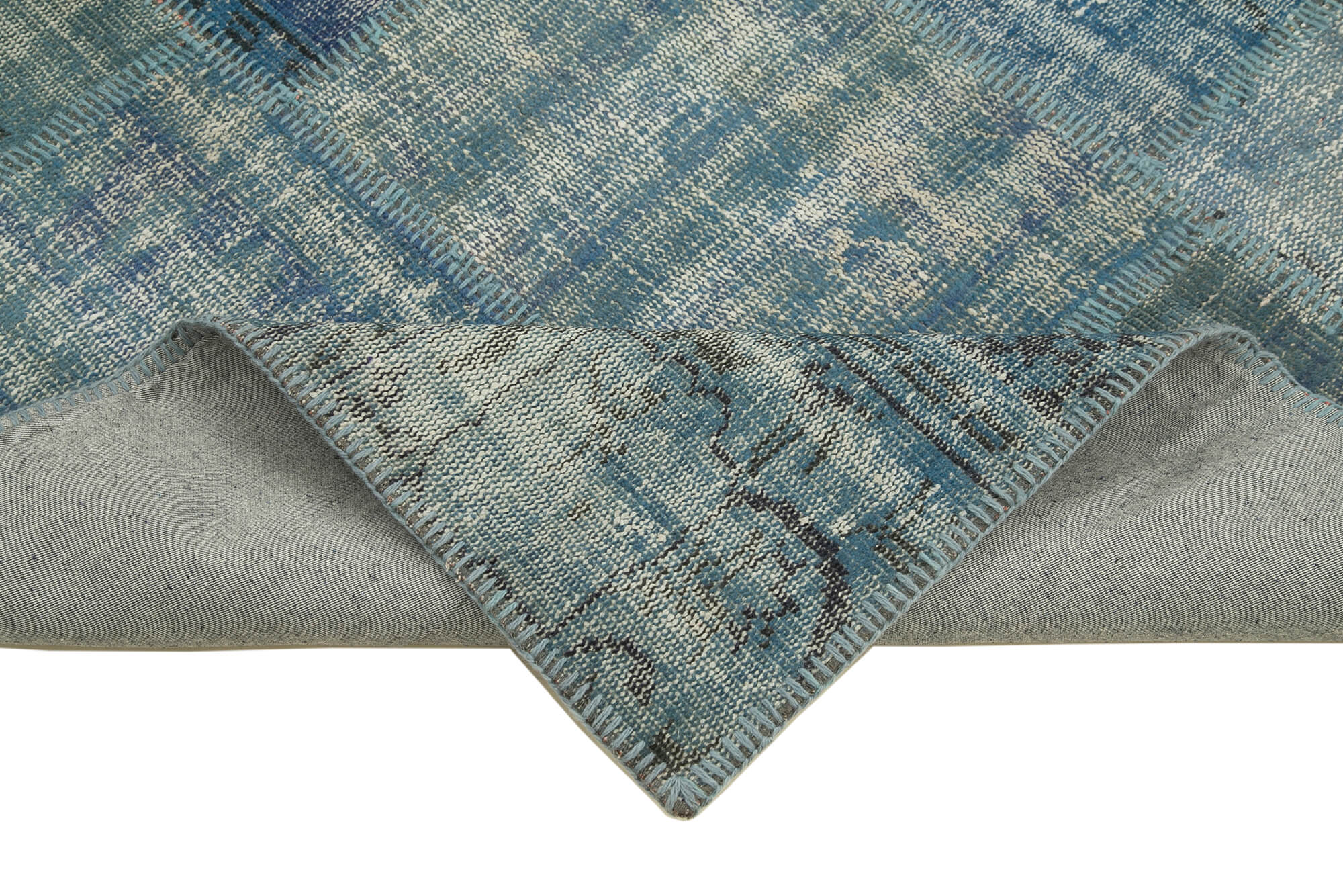 Handmade Patchwork Rug - Blue Cotton Wool Area Rug 5'9''x8'0'' Artisan Woven Carpet
