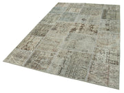 Handmade Patchwork Rug - Kirk Yama Grey Cotton Wool Vintage Area Carpet 5'6"x7'11"