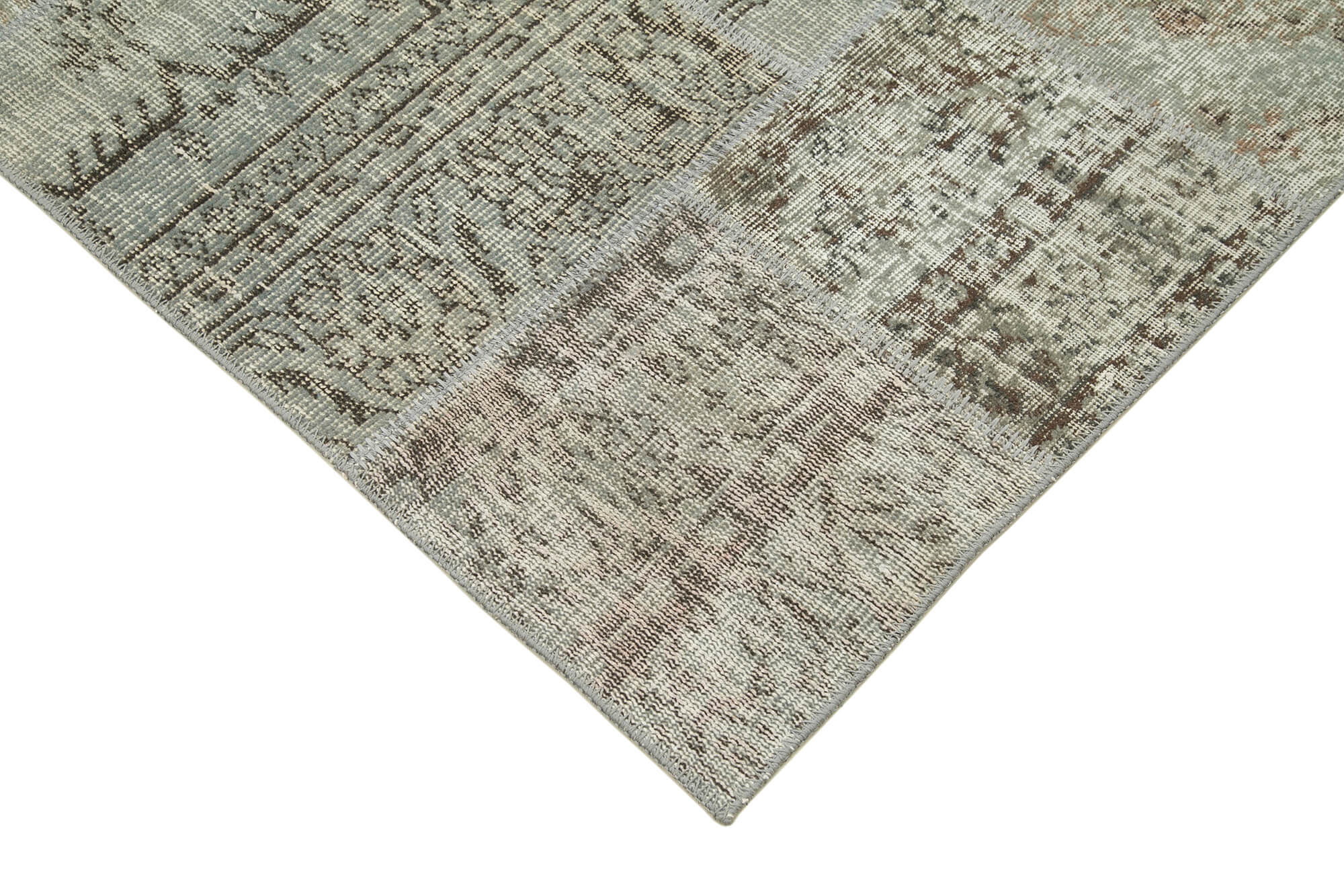Handmade Patchwork Rug - Kirk Yama Grey Cotton Wool Vintage Area Carpet 5'6"x7'11"