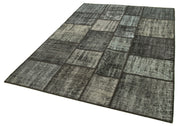 Handmade Patchwork Rug - Black Patchwork Carpet Cotton Wool Area Rug 5'9''x7'11''