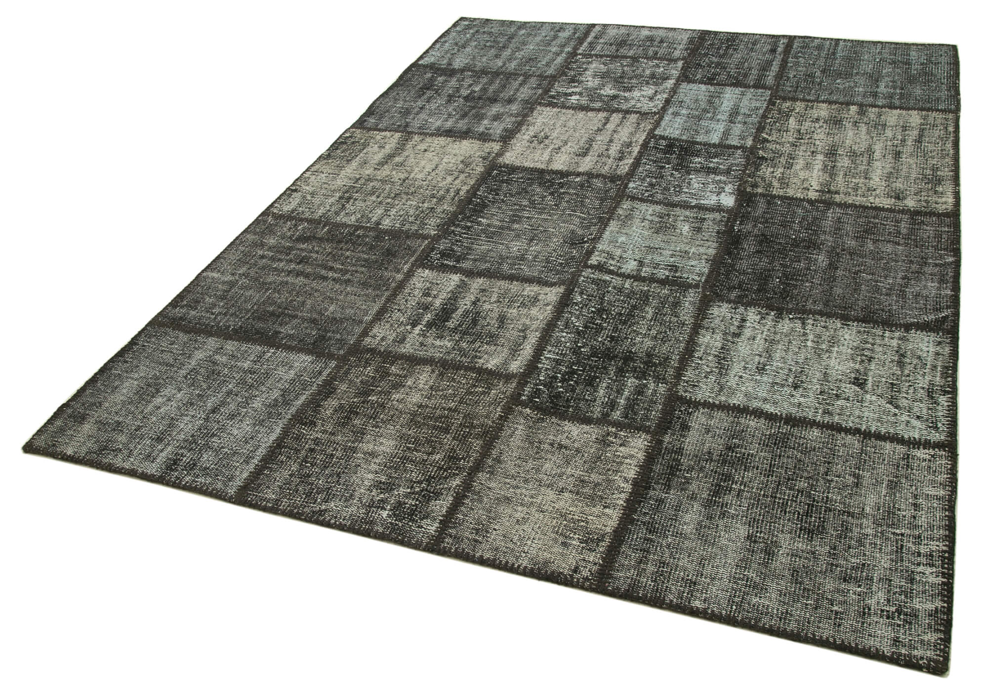 Handmade Patchwork Rug - Black Patchwork Carpet Cotton Wool Area Rug 5'9''x7'11''