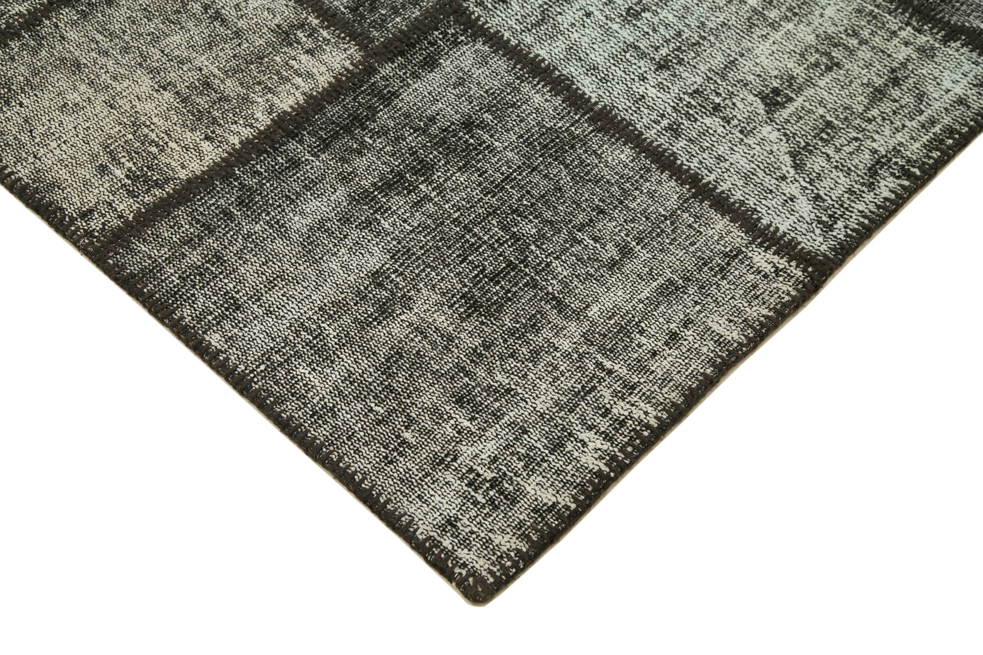 Handmade Patchwork Rug - Black Patchwork Carpet Cotton Wool Area Rug 5'9''x7'11''