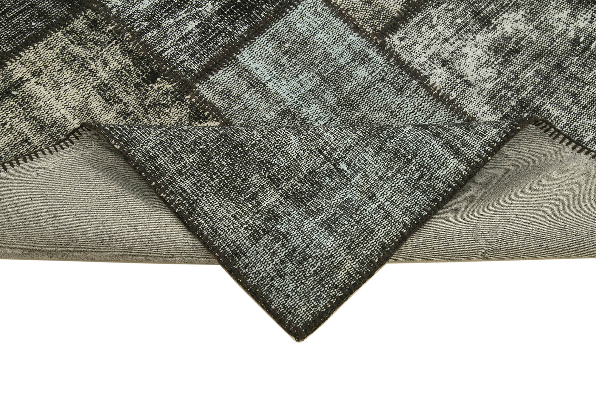 Handmade Patchwork Rug - Black Patchwork Carpet Cotton Wool Area Rug 5'9''x7'11''