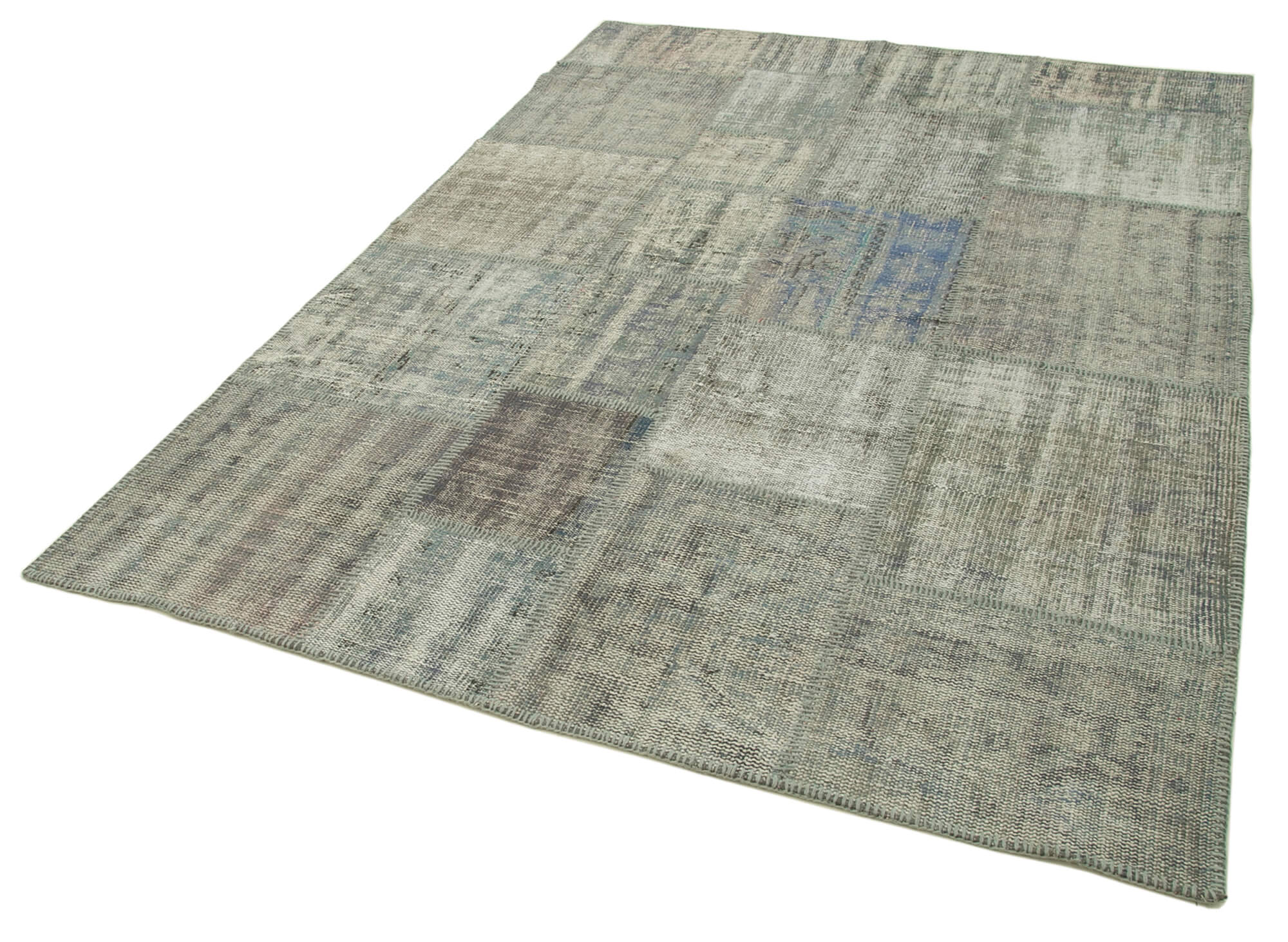 Handmade Patchwork Rug - Grey Patchwork Carpet 5x8 Feet Cotton Wool Rug