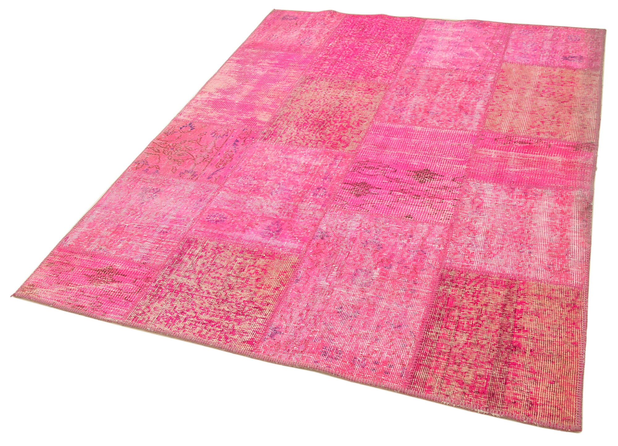 Handmade Patchwork Rug - Pink Patchwork Carpet 5'1'' x 6'9'' Cotton Wool Area Rug