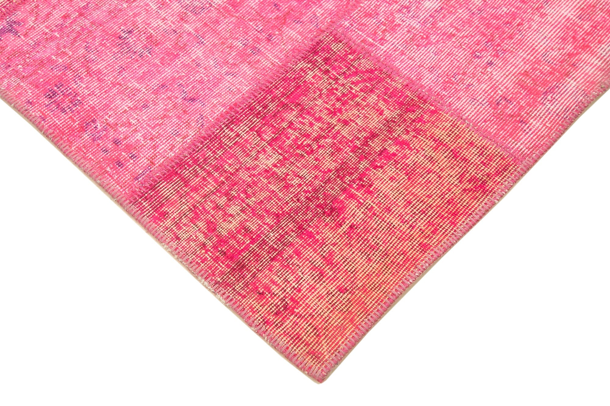 Handmade Patchwork Rug - Pink Patchwork Carpet 5'1'' x 6'9'' Cotton Wool Area Rug