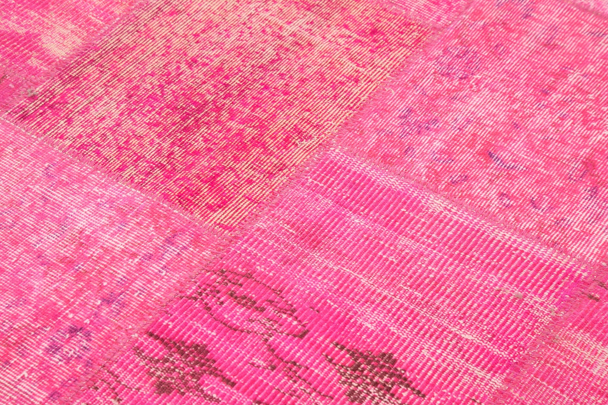 Handmade Patchwork Rug - Pink Patchwork Carpet 5'1'' x 6'9'' Cotton Wool Area Rug