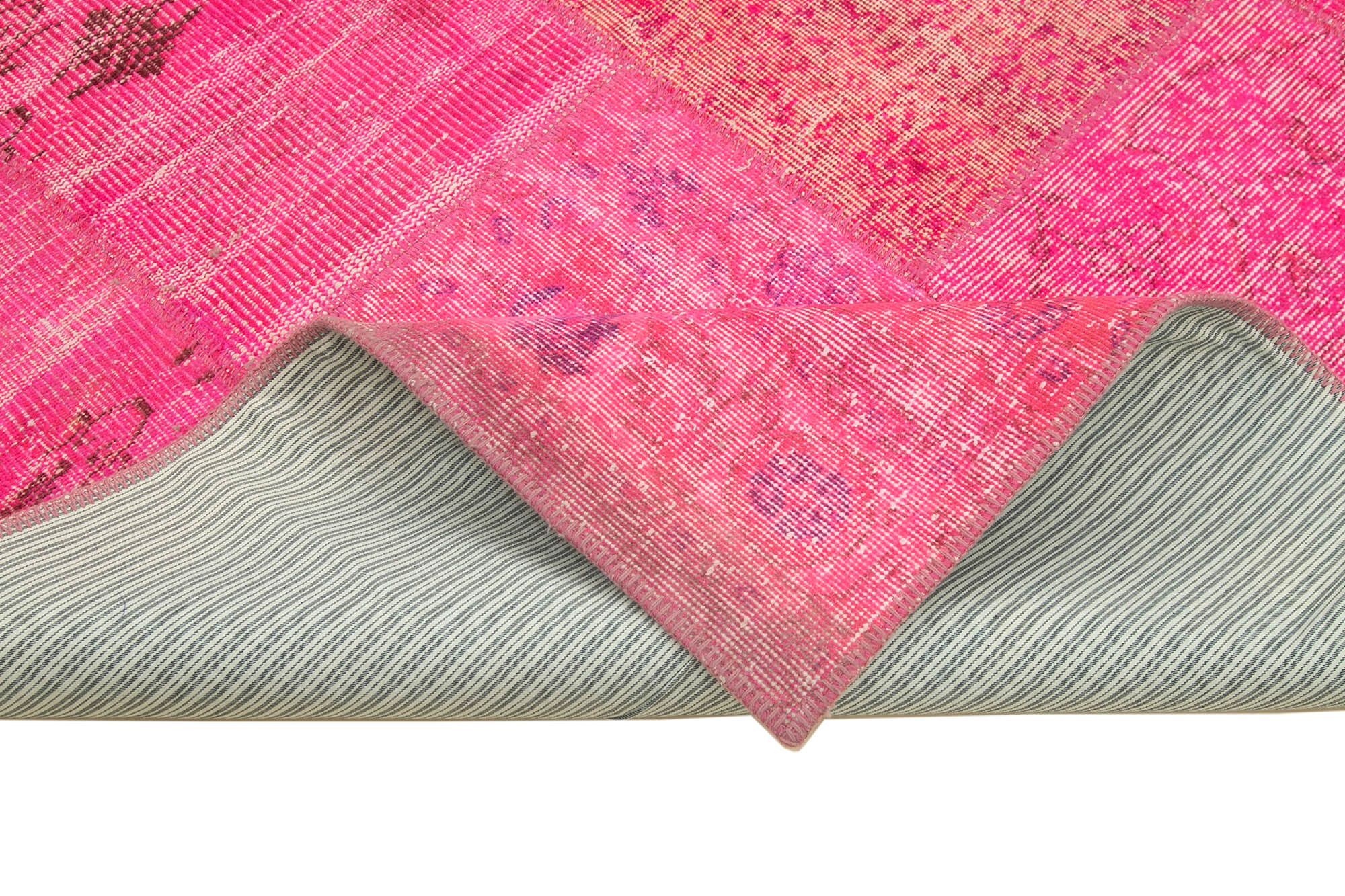 Handmade Patchwork Rug - Pink Patchwork Carpet 5'1'' x 6'9'' Cotton Wool Area Rug