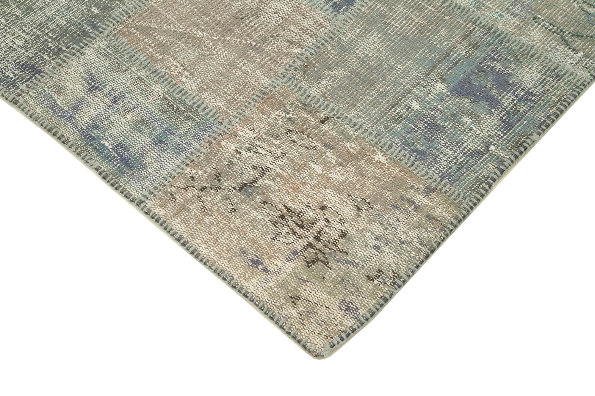 Handmade Patchwork Rug - Kirk Yama Grey Cotton Wool Vintage Area Carpet 4'8" x 6'8"