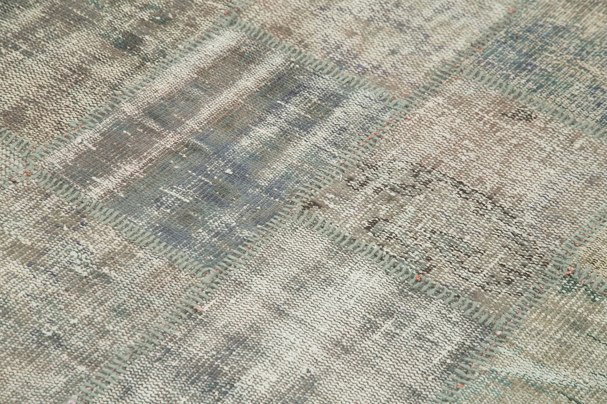 Handmade Patchwork Rug - Kirk Yama Grey Cotton Wool Vintage Area Carpet 4'8" x 6'8"