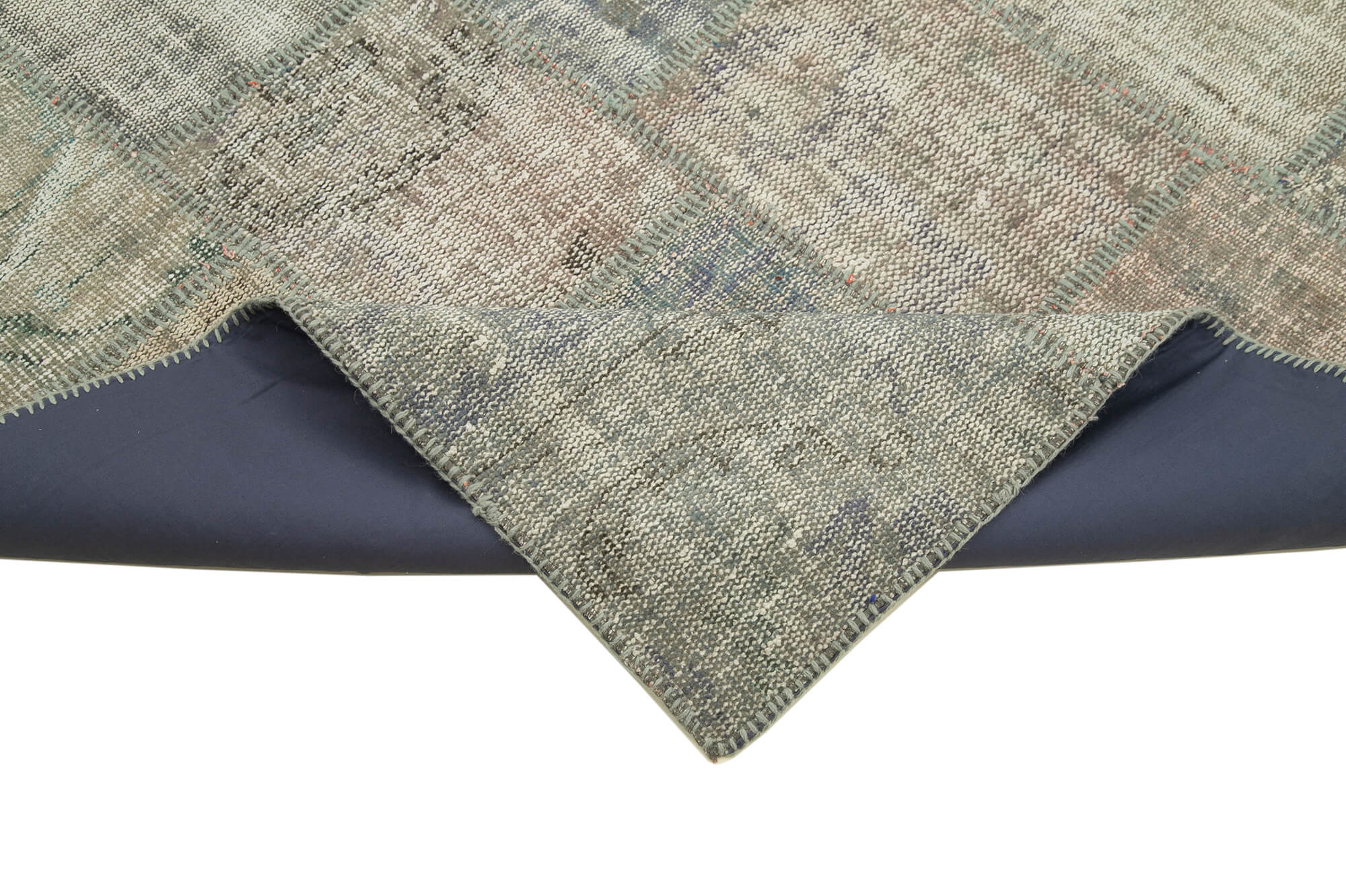 Handmade Patchwork Rug - Kirk Yama Grey Cotton Wool Vintage Area Carpet 4'8" x 6'8"