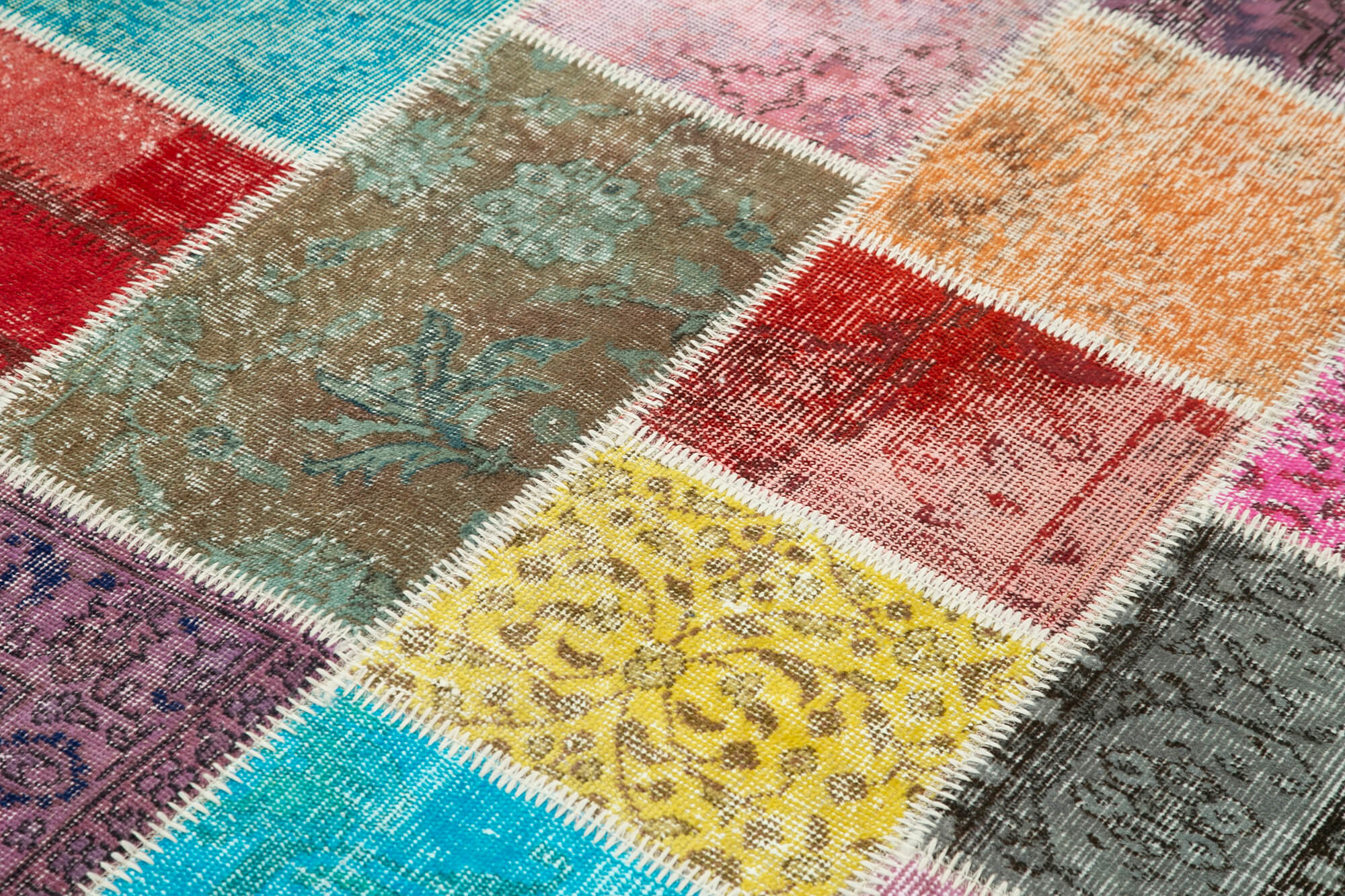 Handmade Area Rug – Blue Patchwork Rug With Cotton Wool Carpet 4'10''x6'9''
