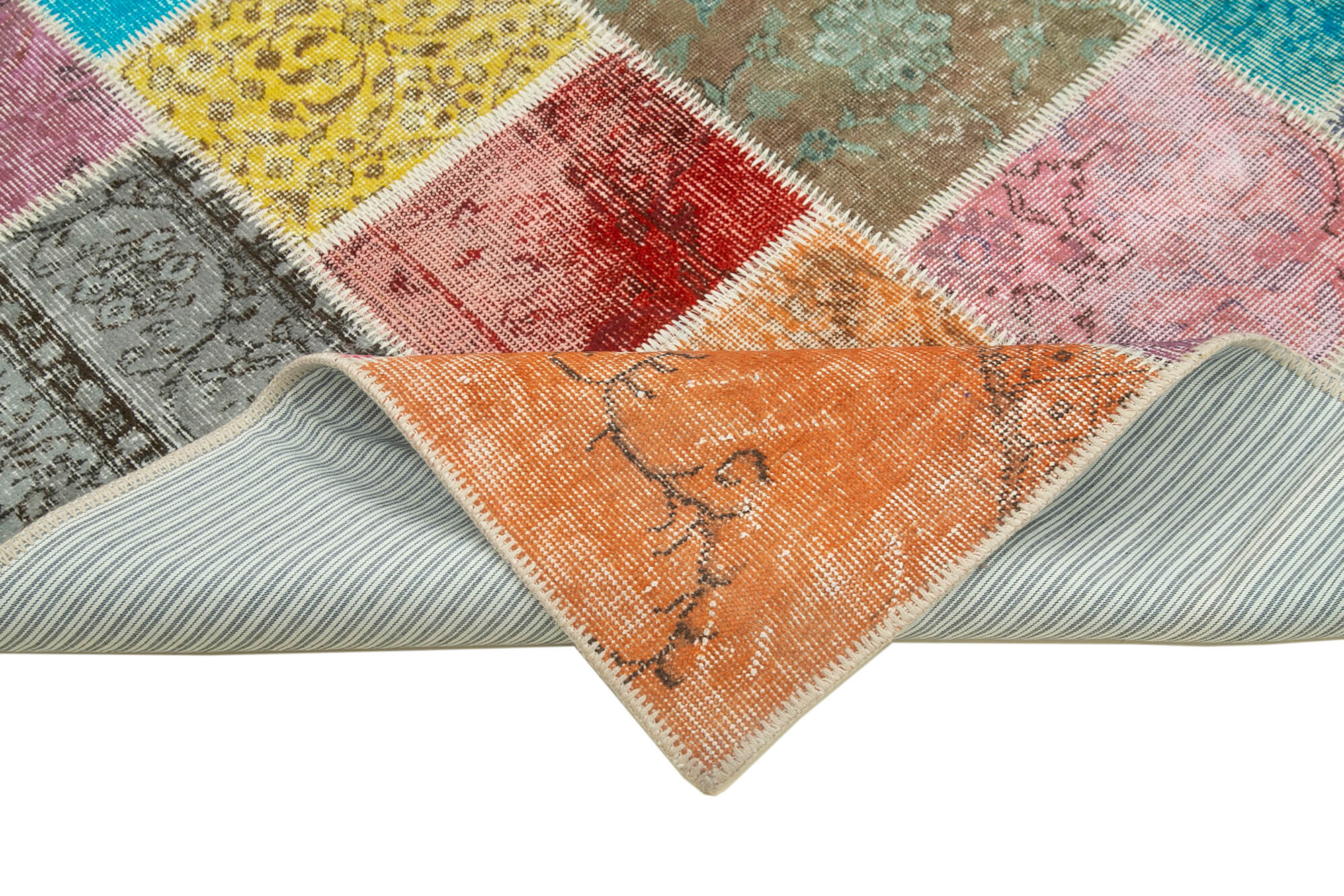 Handmade Area Rug – Blue Patchwork Rug With Cotton Wool Carpet 4'10''x6'9''