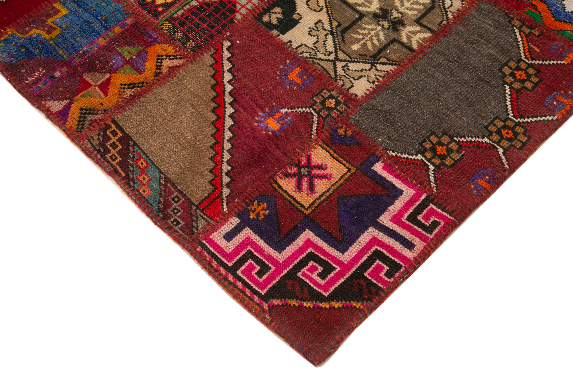Handmade Wool Area Rug - Kirk Yama Red Patchwork Carpet, Soft Cotton Wool Rug 4'10"x6'10"