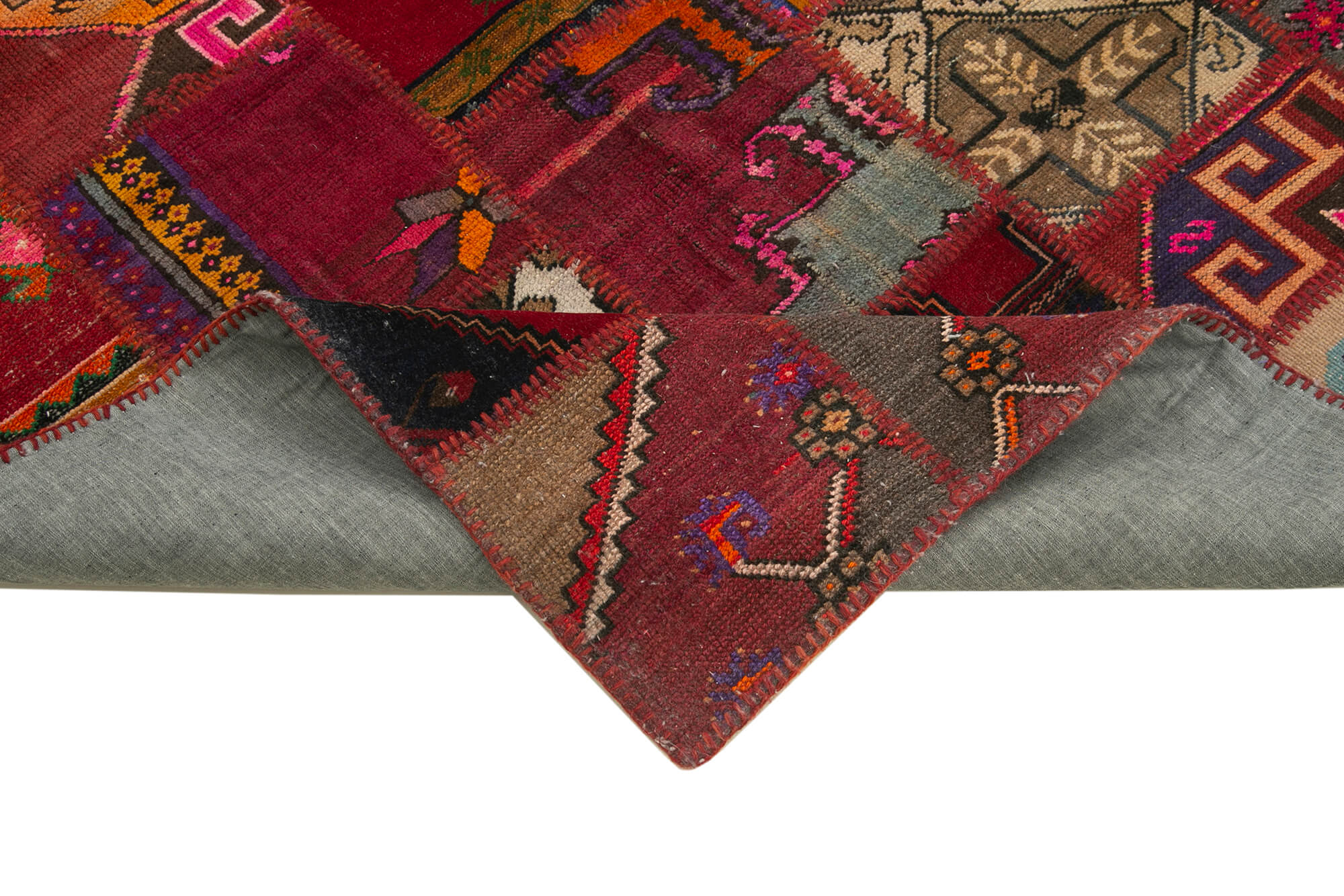 Handmade Wool Area Rug - Kirk Yama Red Patchwork Carpet, Soft Cotton Wool Rug 4'10"x6'10"