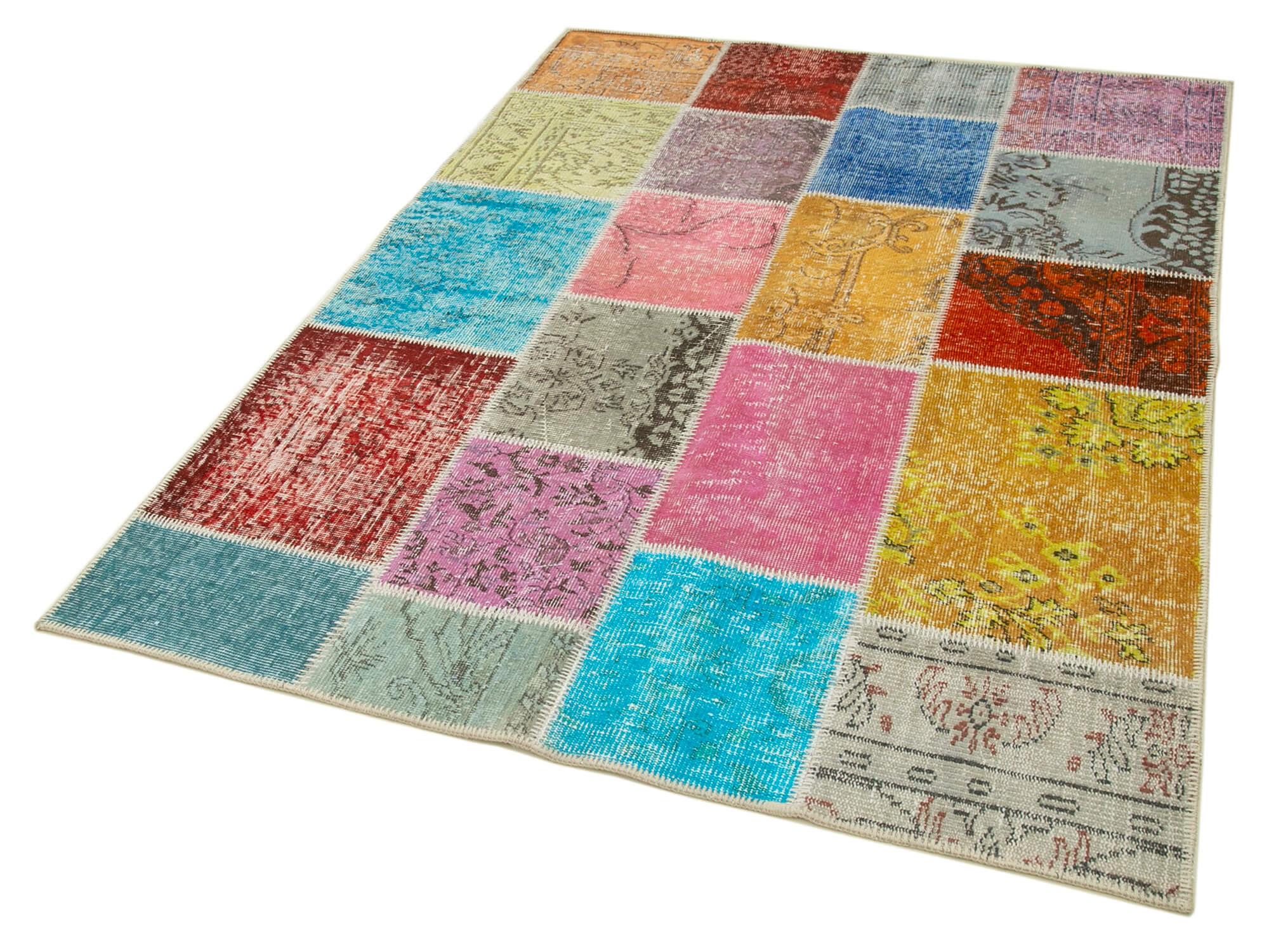 Handmade Area Rug – Blue Patchwork Rug Cotton Wool Carpet 4'8''x6'9'' by Agacan