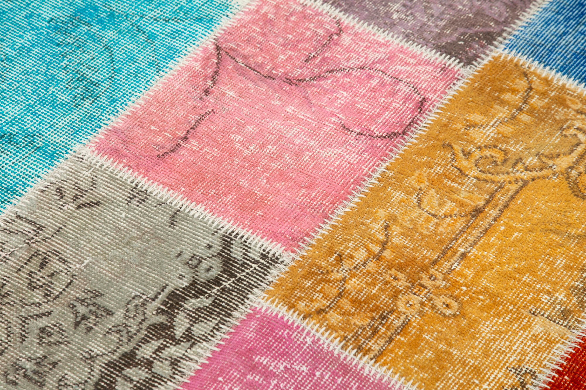 Handmade Area Rug – Blue Patchwork Rug Cotton Wool Carpet 4'8''x6'9'' by Agacan
