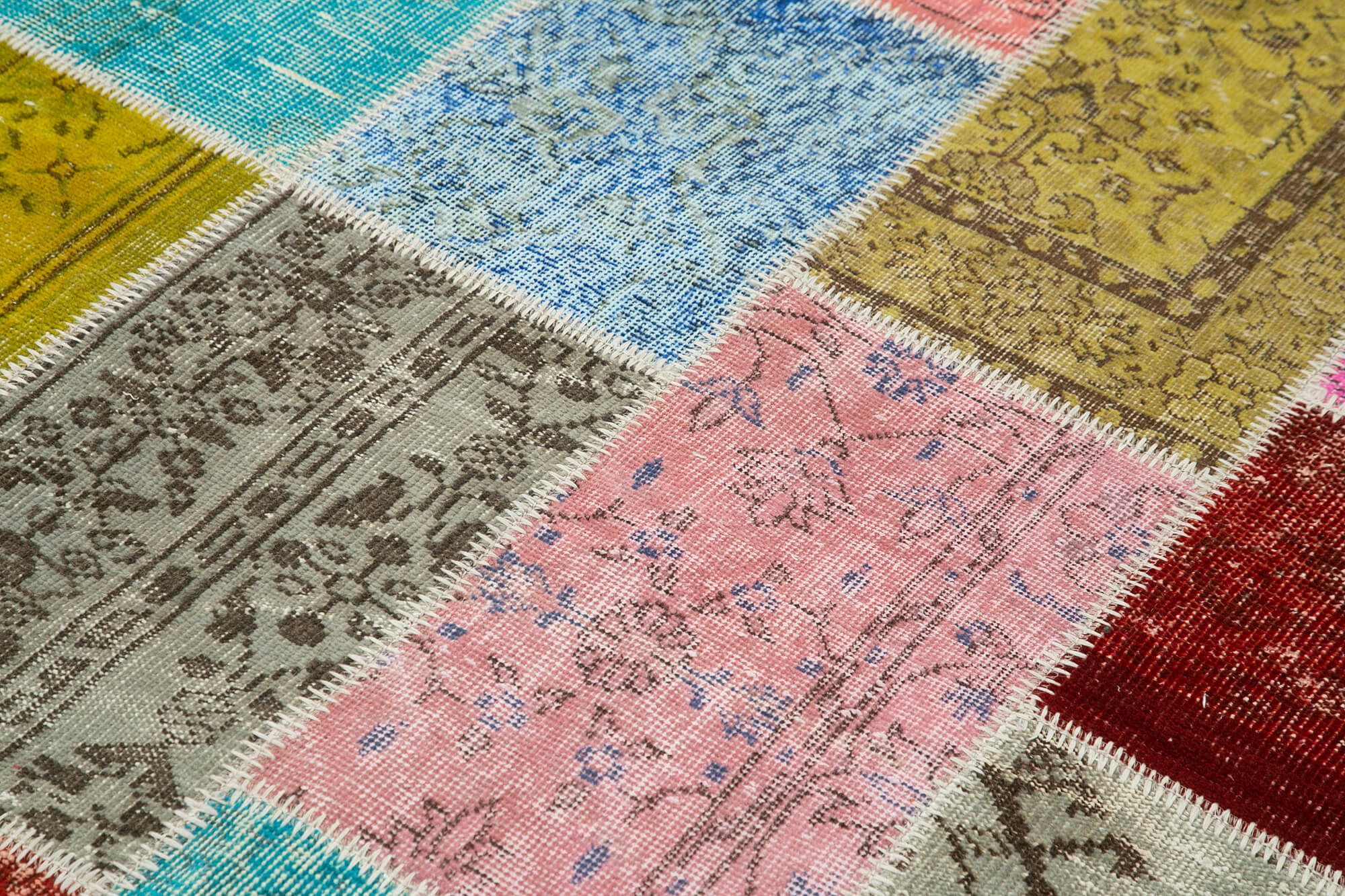 Handmade Patchwork Rug - Blue Area Rug Cotton Wool 4'9''x6'7'' Durable Turkish Wool