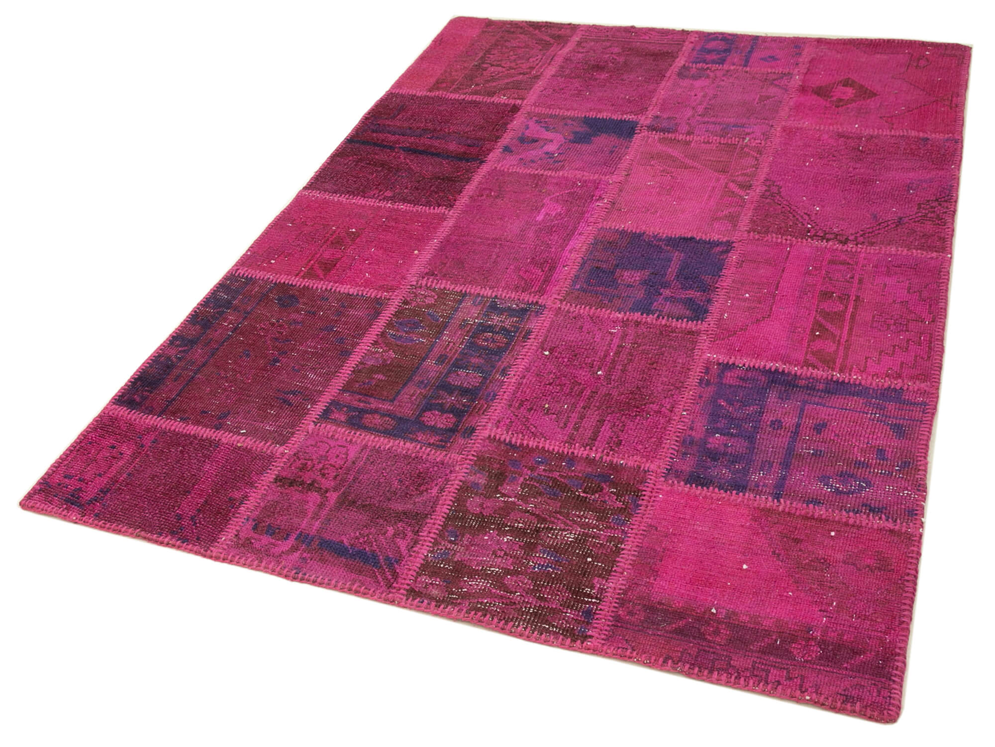 Handmade Patchwork Rug - Kirk Yama Pink Cotton Wool Area Rug 4'7''x6'9''