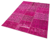 Handmade Patchwork Rug - Pink Patchwork Carpet 4'7''x6'7'' Cotton Wool Blend