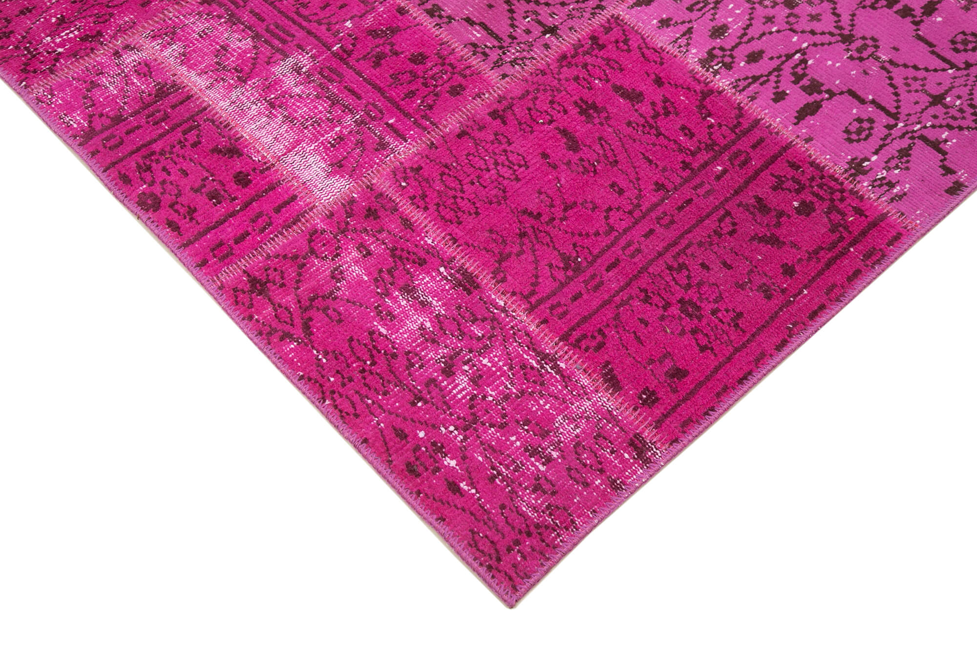 Handmade Patchwork Rug - Pink Patchwork Carpet 4'7''x6'7'' Cotton Wool Blend