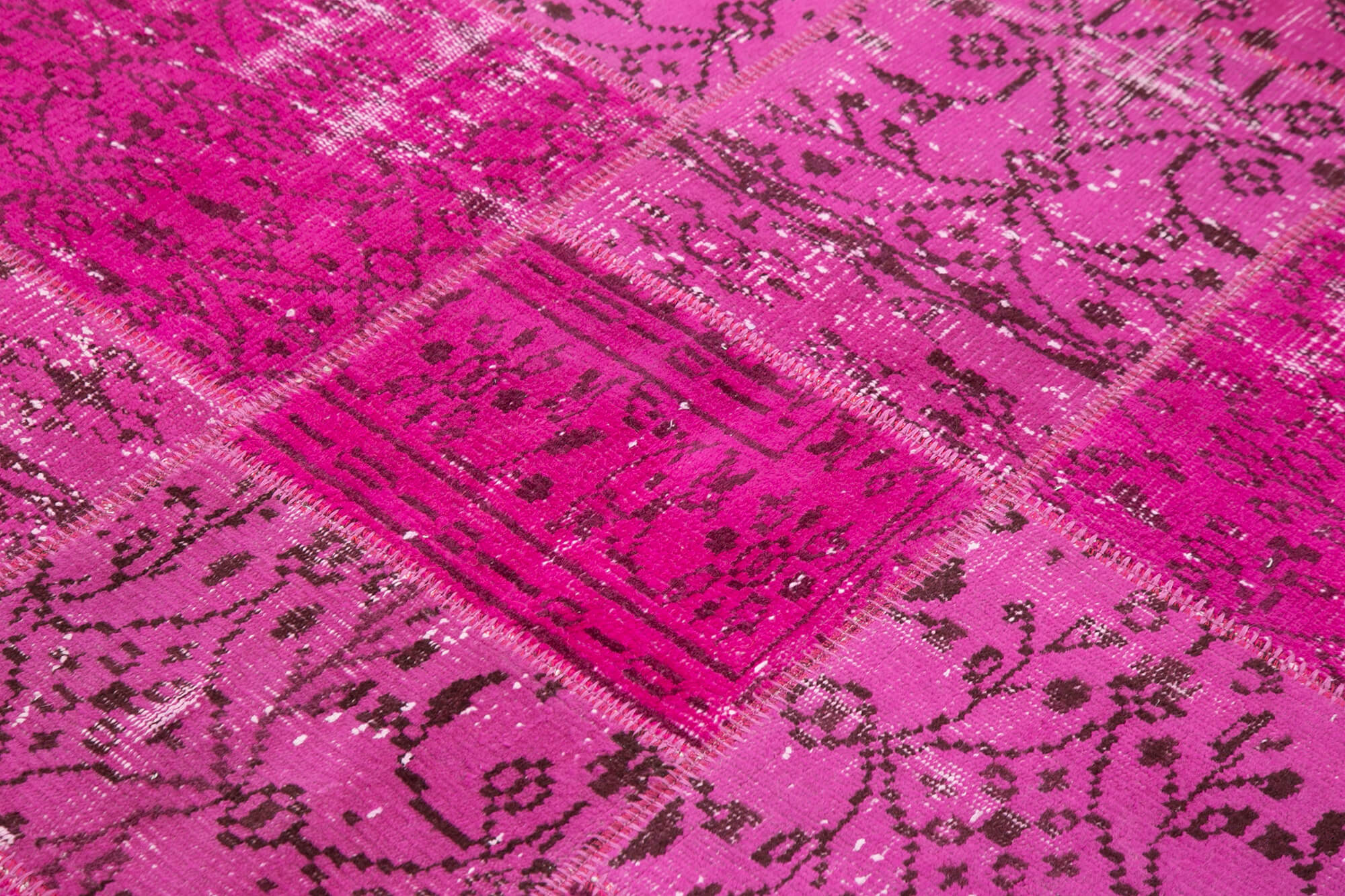 Handmade Patchwork Rug - Pink Patchwork Carpet 4'7''x6'7'' Cotton Wool Blend