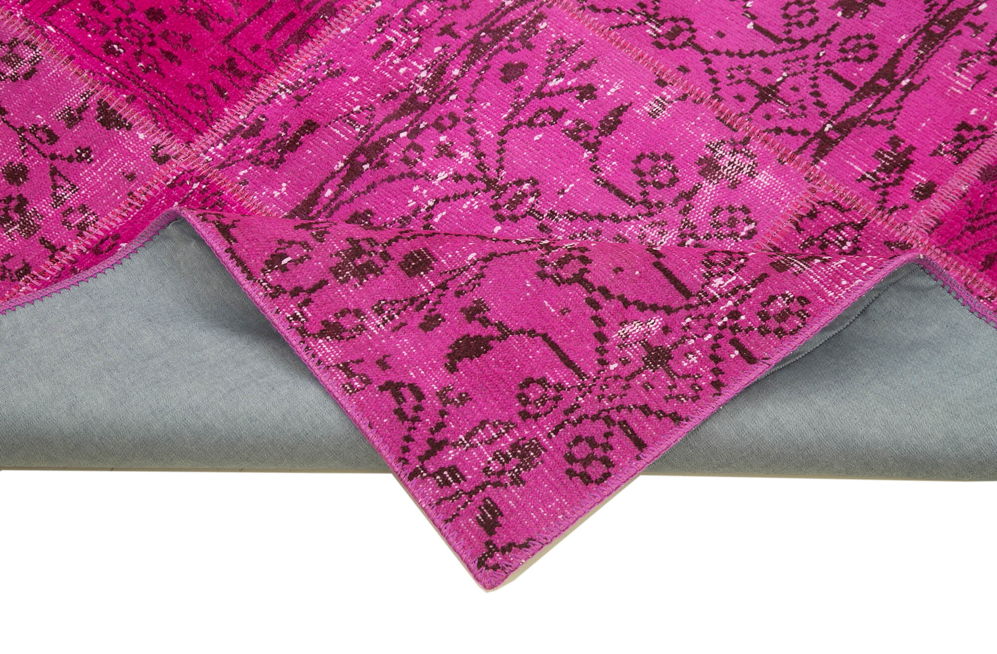 Handmade Patchwork Rug - Pink Patchwork Carpet 4'7''x6'7'' Cotton Wool Blend