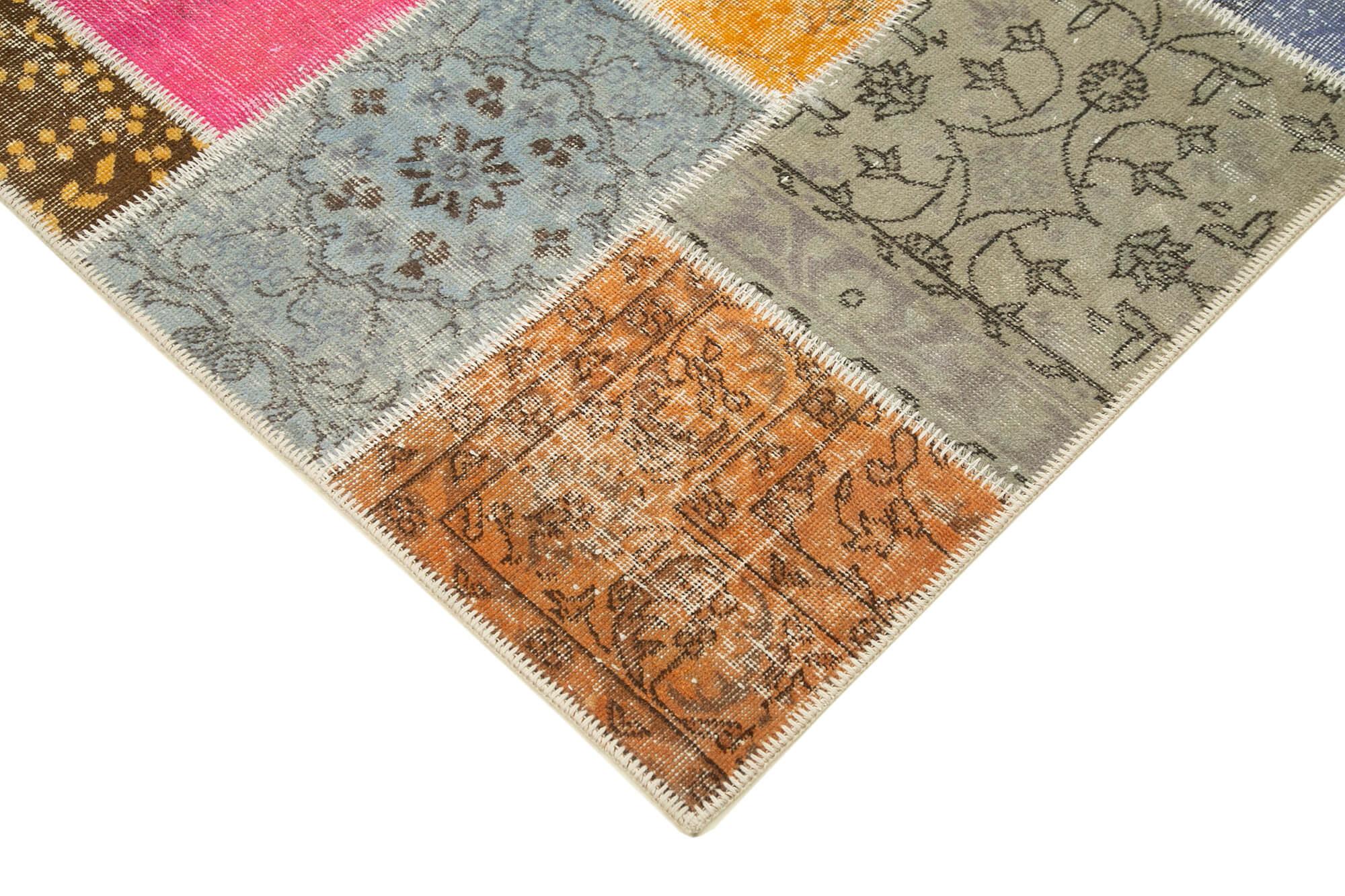 Handmade Area Rug - Blue Patchwork Rug Cotton Wool Carpet 4'9"x6'8" Durable Vintage Design