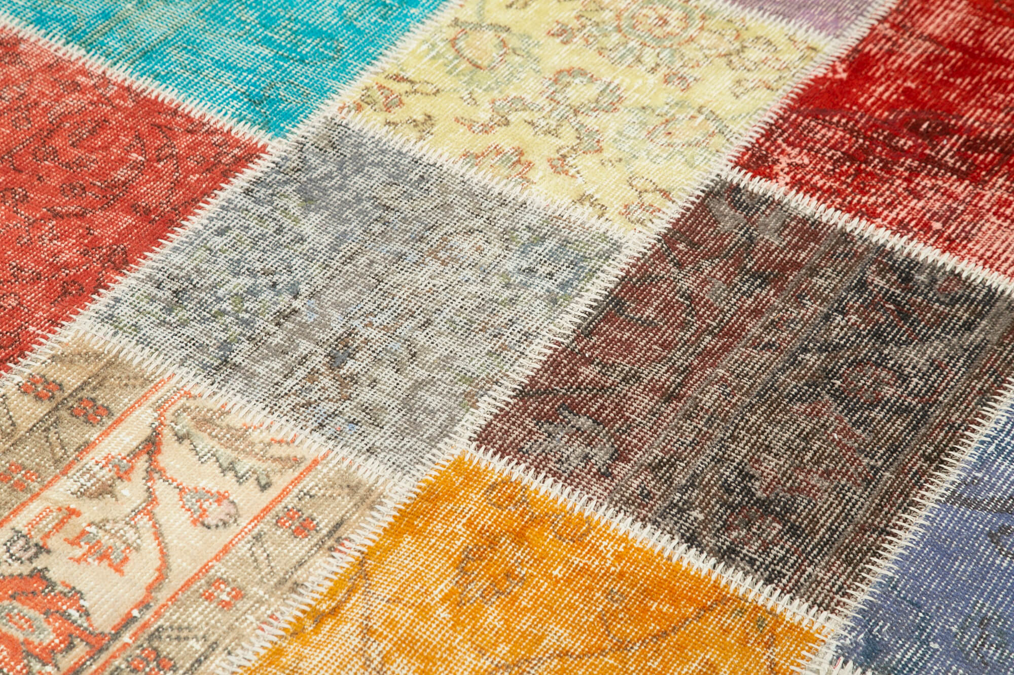 Handmade Area Rug - Blue Patchwork Rug Cotton Wool Carpet 4'9"x6'8" Durable Vintage Design