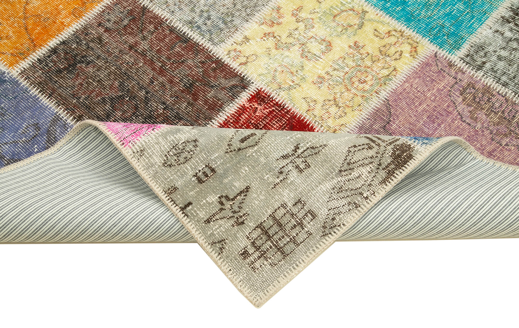 Handmade Area Rug - Blue Patchwork Rug Cotton Wool Carpet 4'9"x6'8" Durable Vintage Design