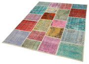Handmade Patchwork Rug - Blue Cotton Wool Vintage Area Rug 4'10'' x 6'6''