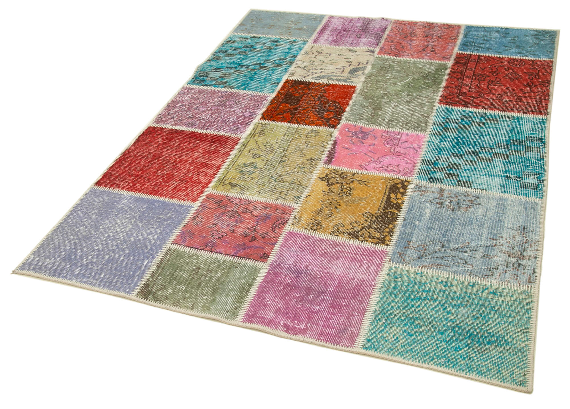 Handmade Patchwork Rug - Blue Cotton Wool Vintage Area Rug 4'10'' x 6'6''