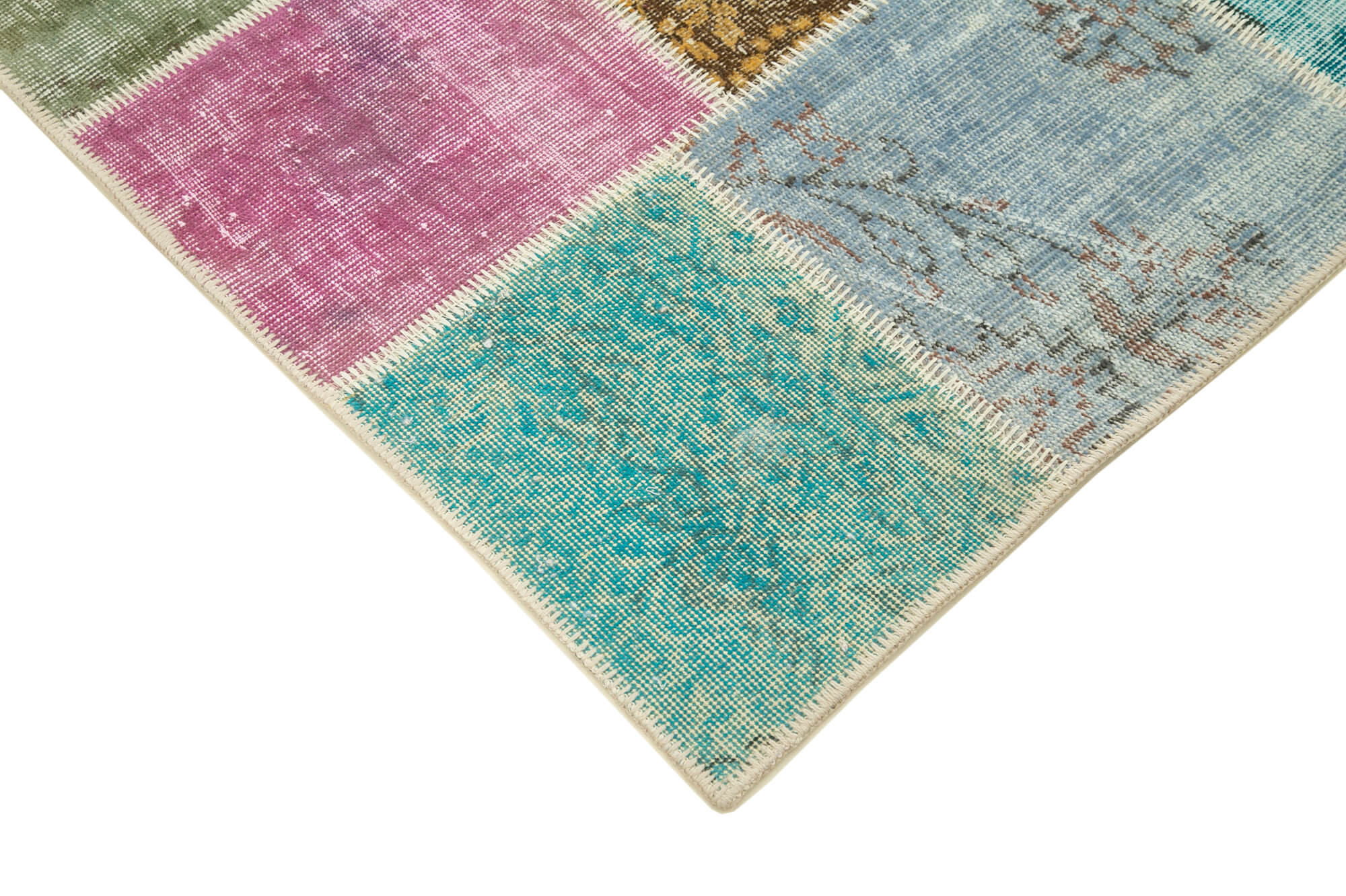 Handmade Patchwork Rug - Blue Cotton Wool Vintage Area Rug 4'10'' x 6'6''