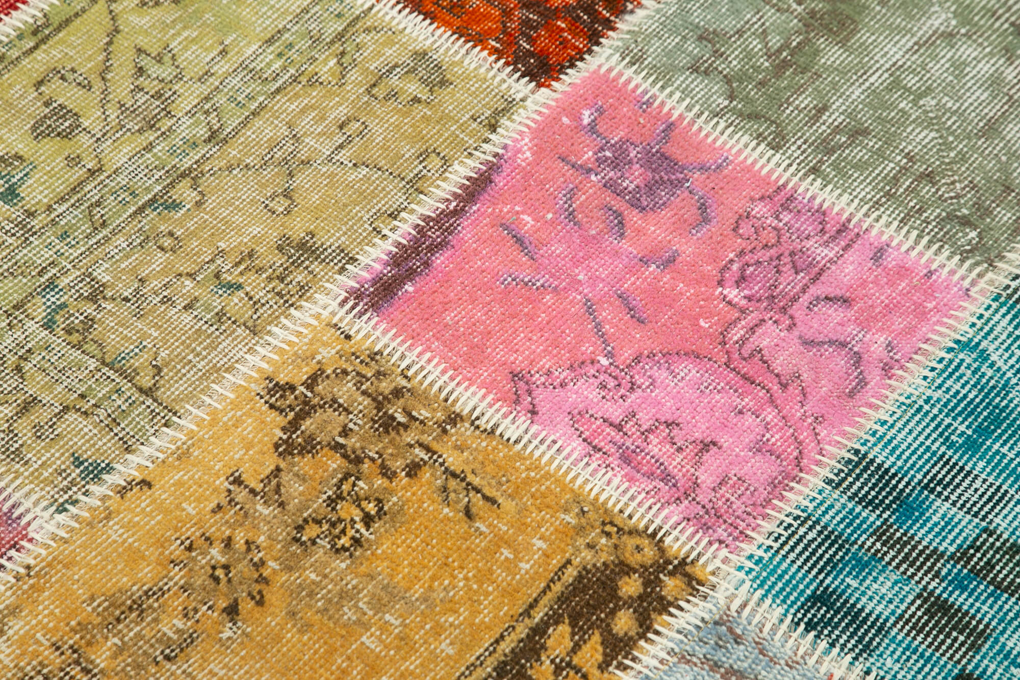 Handmade Patchwork Rug - Blue Cotton Wool Vintage Area Rug 4'10'' x 6'6''