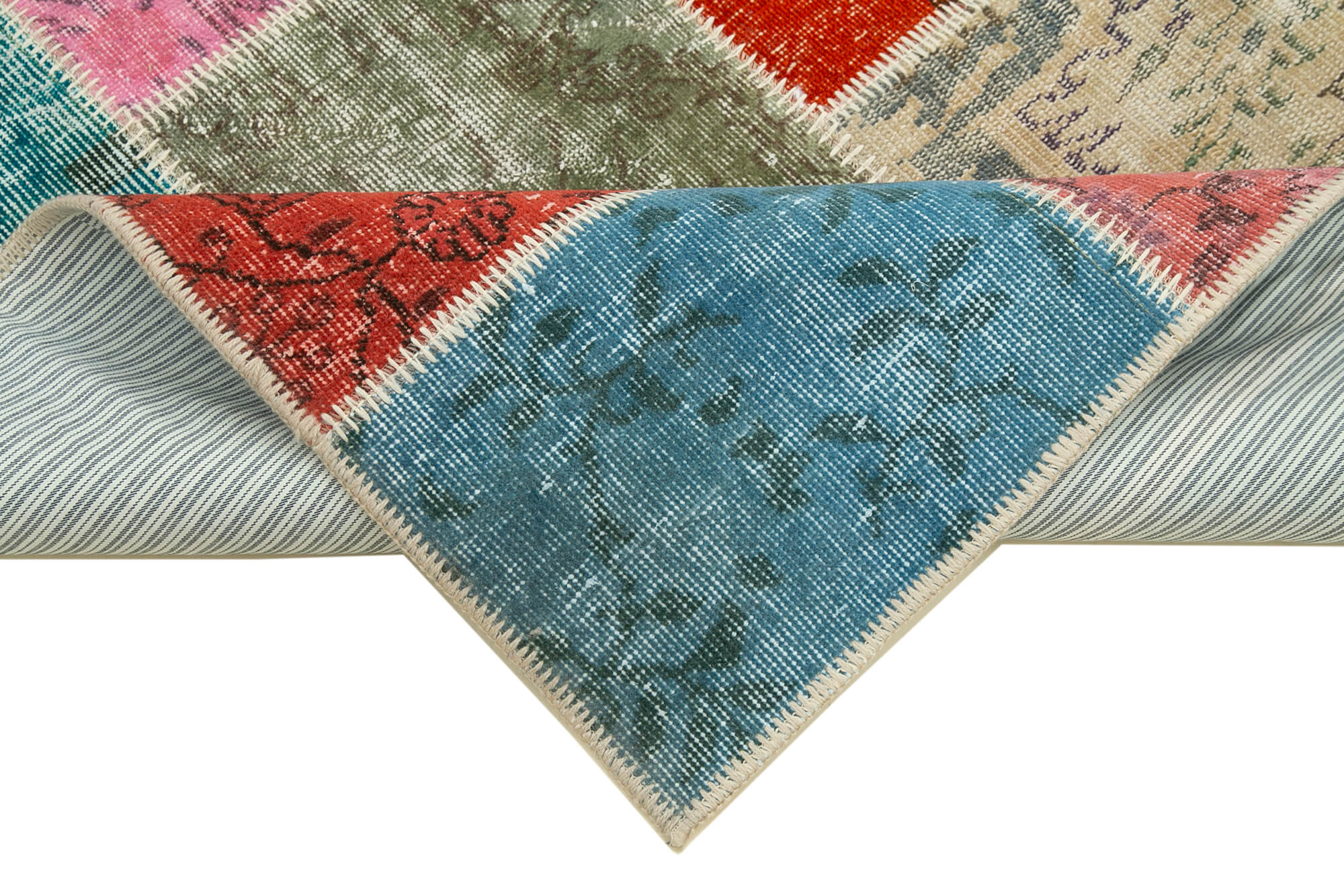 Handmade Patchwork Rug - Blue Cotton Wool Vintage Area Rug 4'10'' x 6'6''