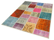 Handmade Area Rug - Blue Patchwork Wool Cotton Carpet 4'10''x6'8'' for Living Room